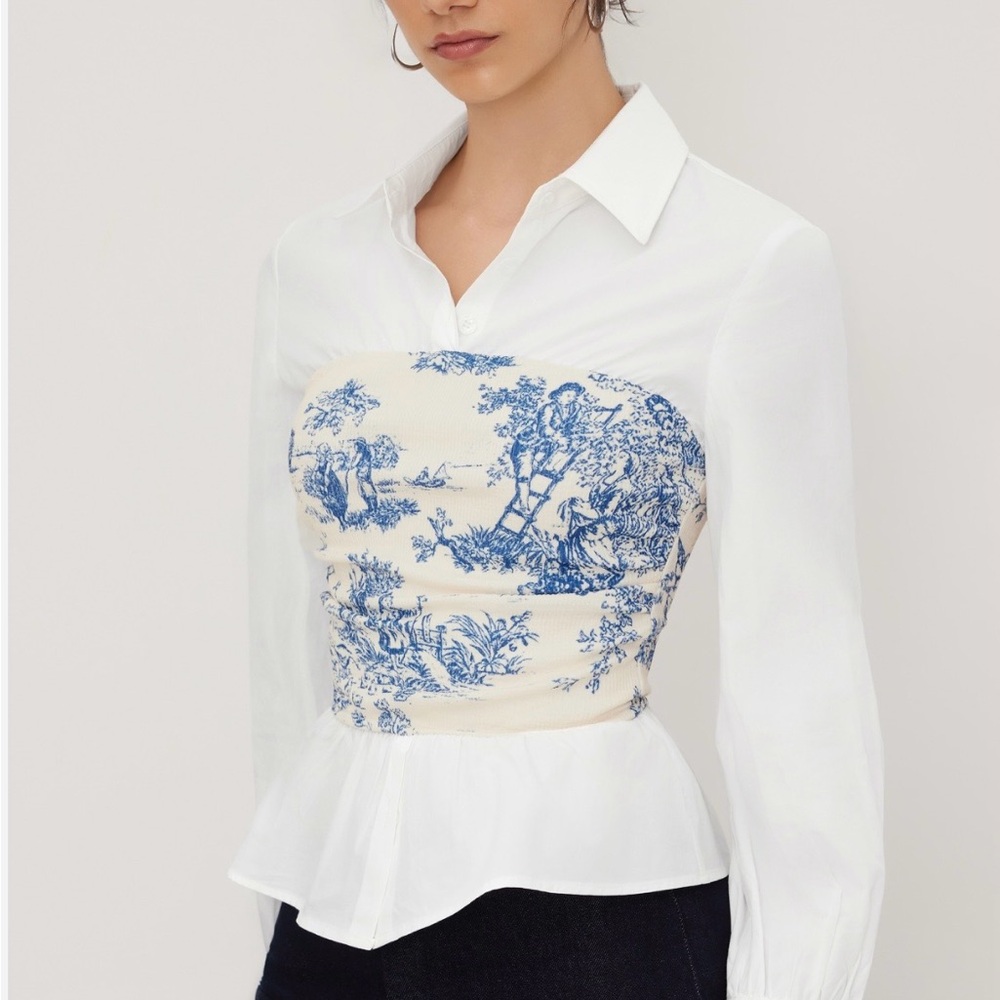 Cider White and Blue Button Down Shirt